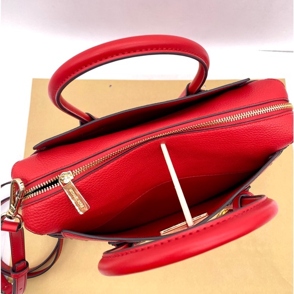 Michael Kors Mercer Medium Belted Satchel Crossbody And Wallet Set Bright Red - Picture 9 of 15